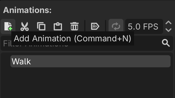 The Animations list with one animation, Walk, under the Add Animation button.